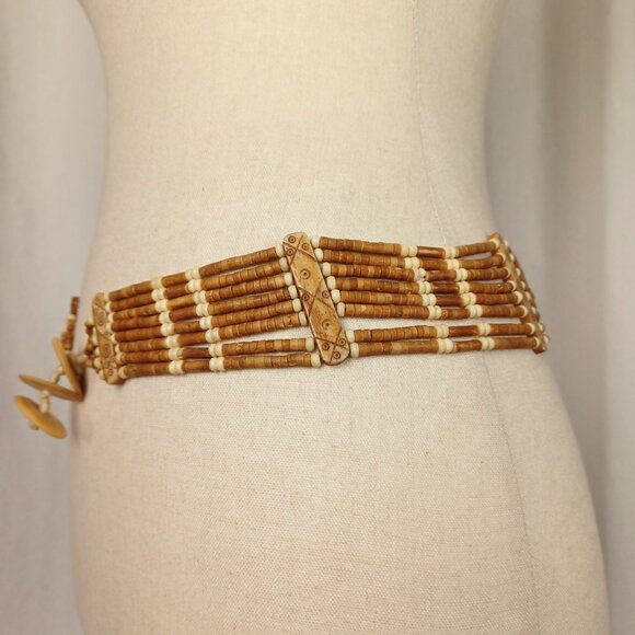 Vintage Native American Carved Bone Beaded Belt, 31” – 32”